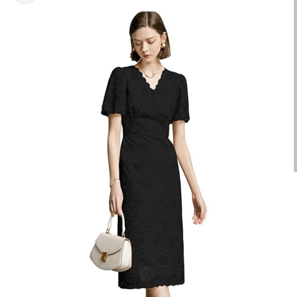 Cyper River Elegant Black Formal Lace Dress Midi Size Large NWT